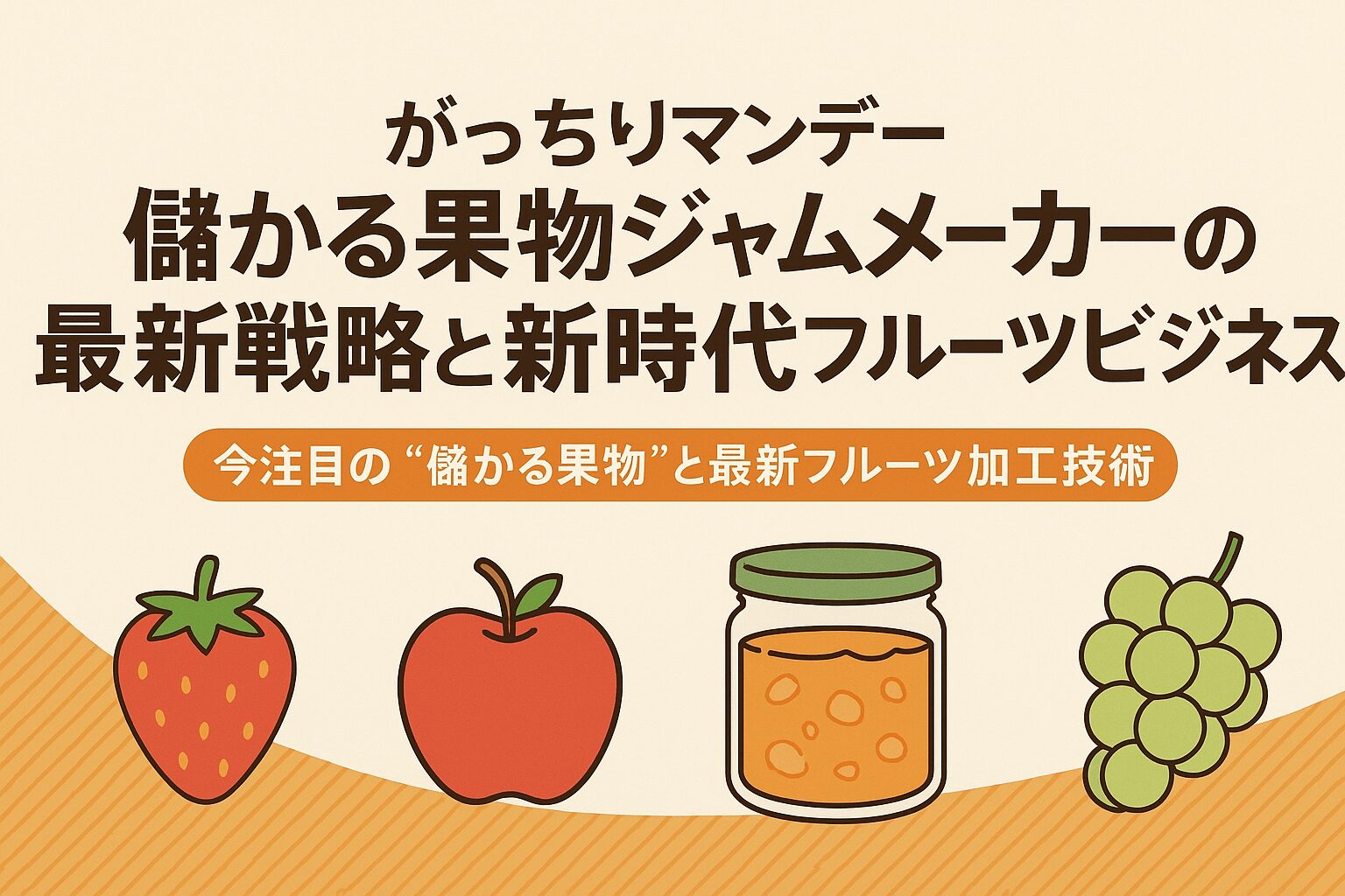 日本の果物ビジネスが大きく進化！『がっちりマンデー！！』の最新特集から、収穫量3倍の次世代りんご、シャインマスカットを超える新品種ぶどう、老舗ジャムメーカーが生んだ即食冷凍フルーツまで、今注目の“儲かる果物”と最新フルーツ加工技術の全貌を徹底解説。これからのフルーツビジネスの可能性と成功のヒントを、分かりやすくお届けします。