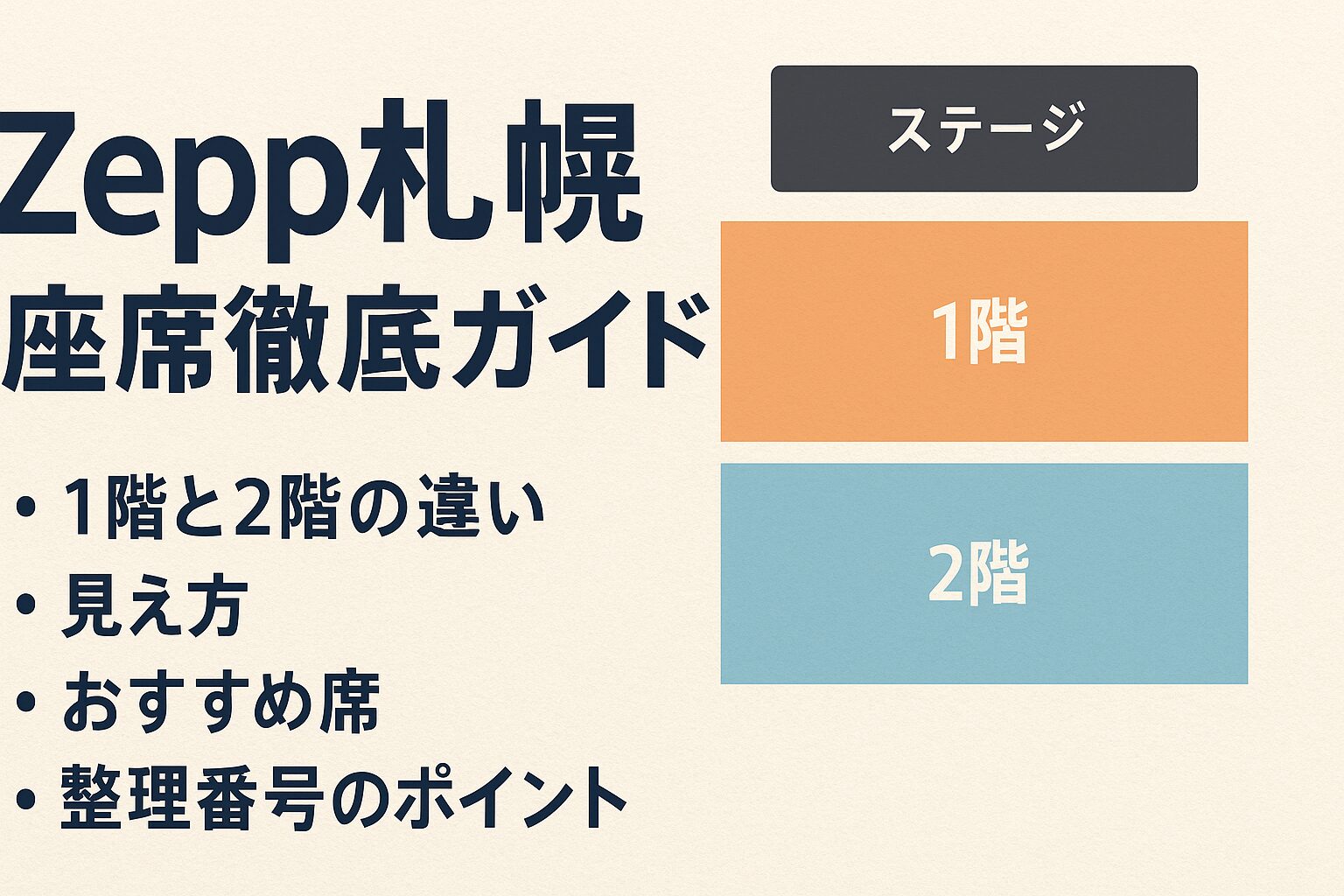 Zepp札幌の座席徹底ガイド。1階と2階の違い、見え方、おすすめ席、整理番号のポイントまで詳しく解説。初めての方にも安心です。