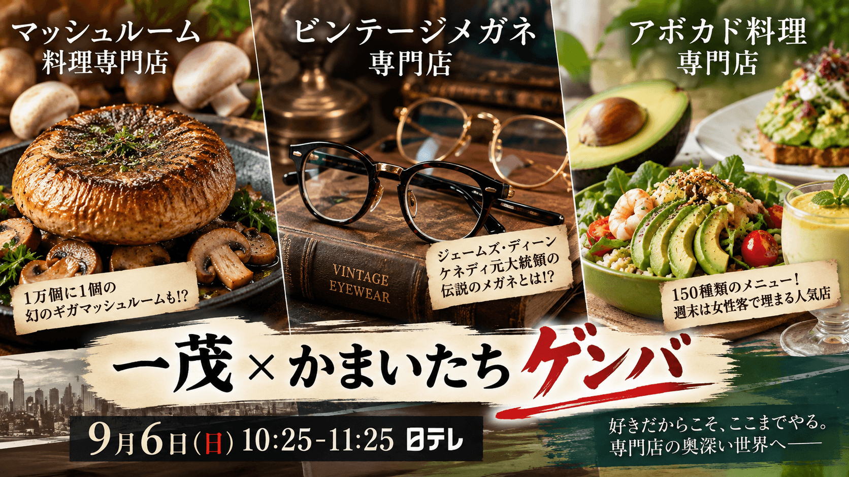 一茂×かまいたちゲンバ マッシュルーム・アボカド・ビンテージメガネ専門店を徹底紹介!